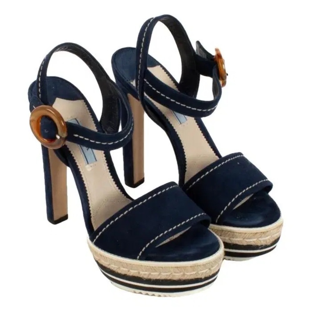 Prada Navy Blue Suede Platform Heel Sandals 36.5